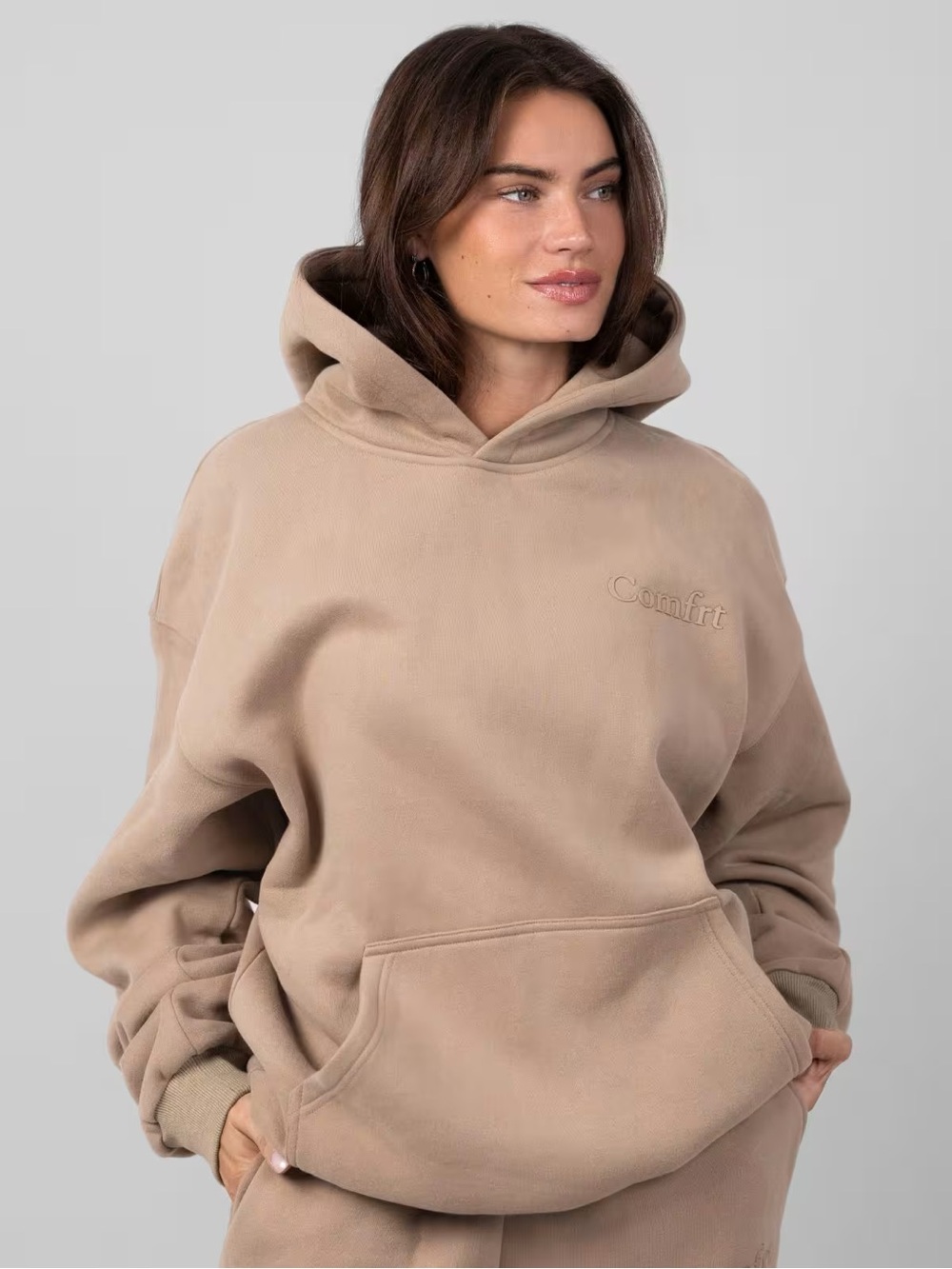 Comfrt Tranquil Hoodie Taupe Size Large